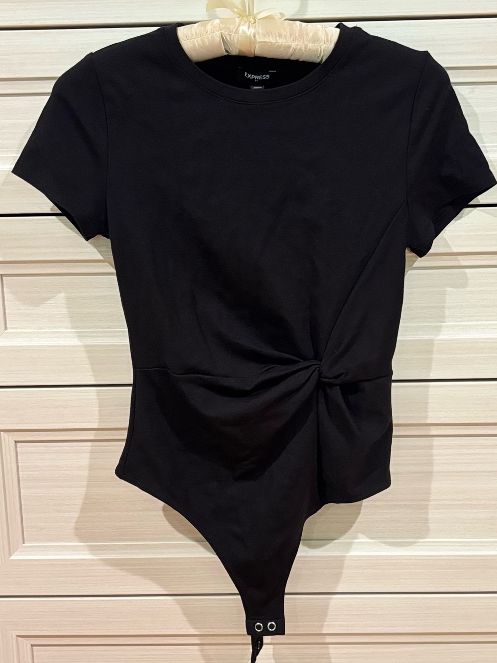 Express Black Twist-Front Short-Sleeve Bodysuit